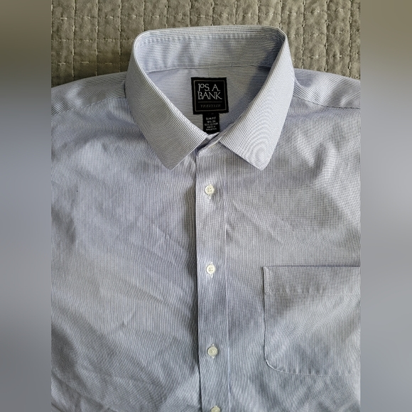 jos a bank Dress shirt long sleeve 16.5 34 Blue purple striped - Picture 1 of 3